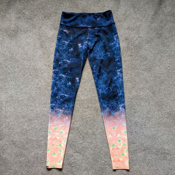 Onzie blue and pink graphic yoga leggings Small EUC - Picture 1 of 1
